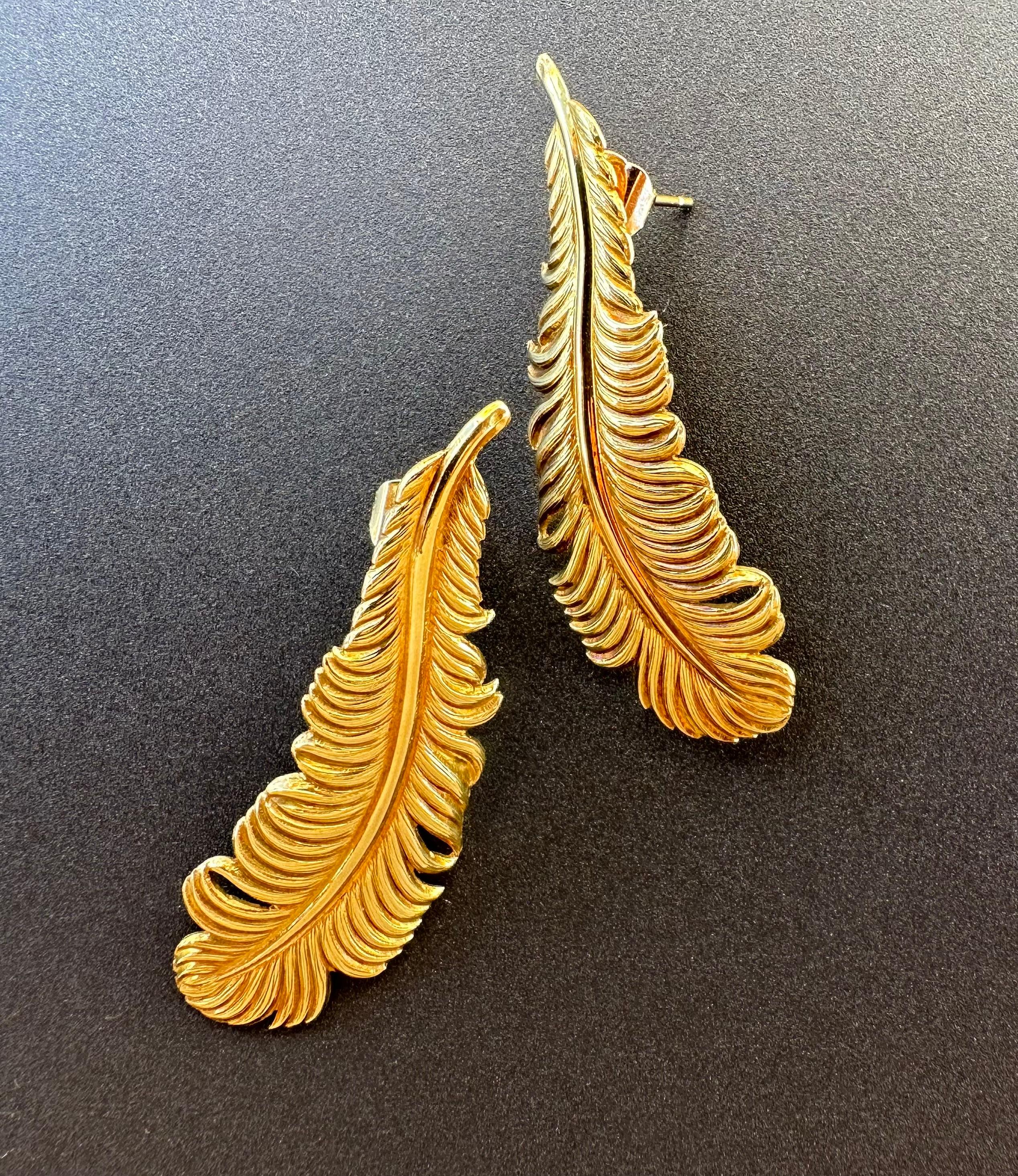 peacock feather earrings gold