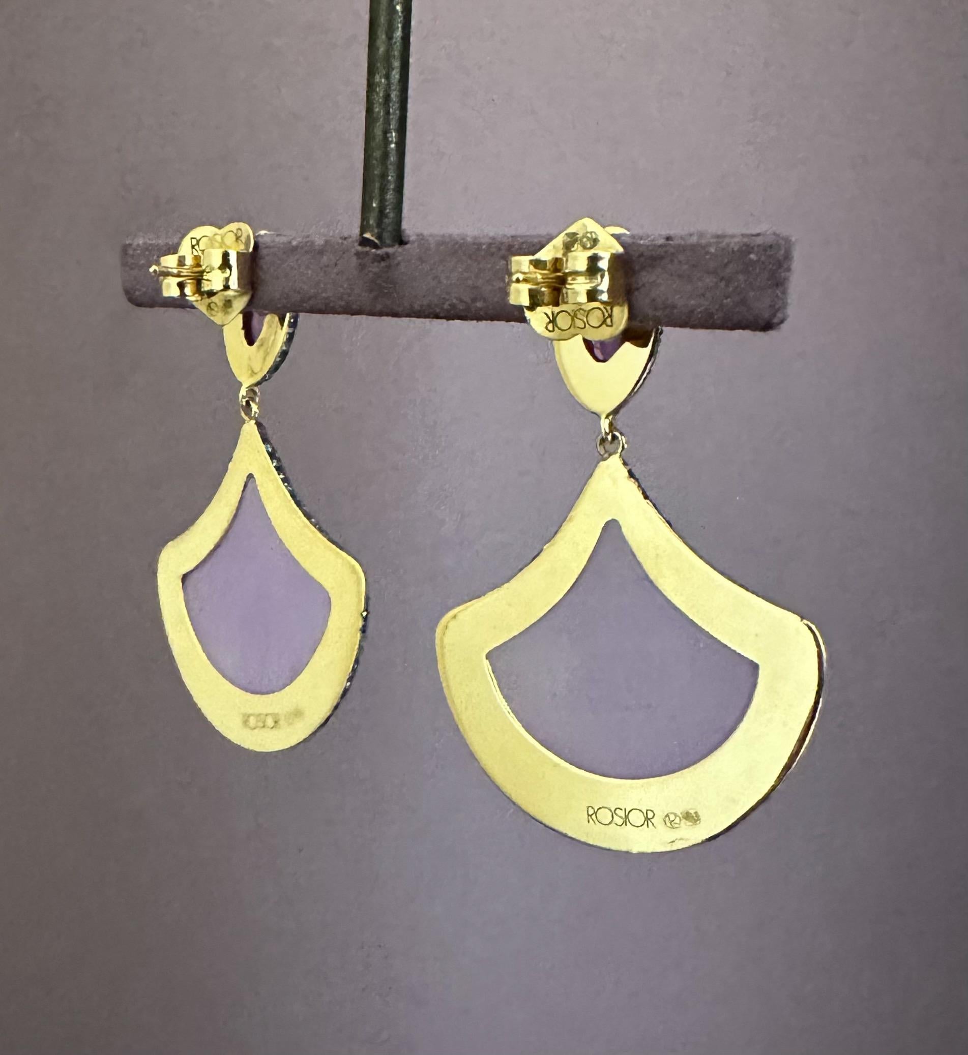 Rosior Jade, Sapphire and Diamond Dangle Earrings set in Yellow Gold In New Condition In Porto, PT