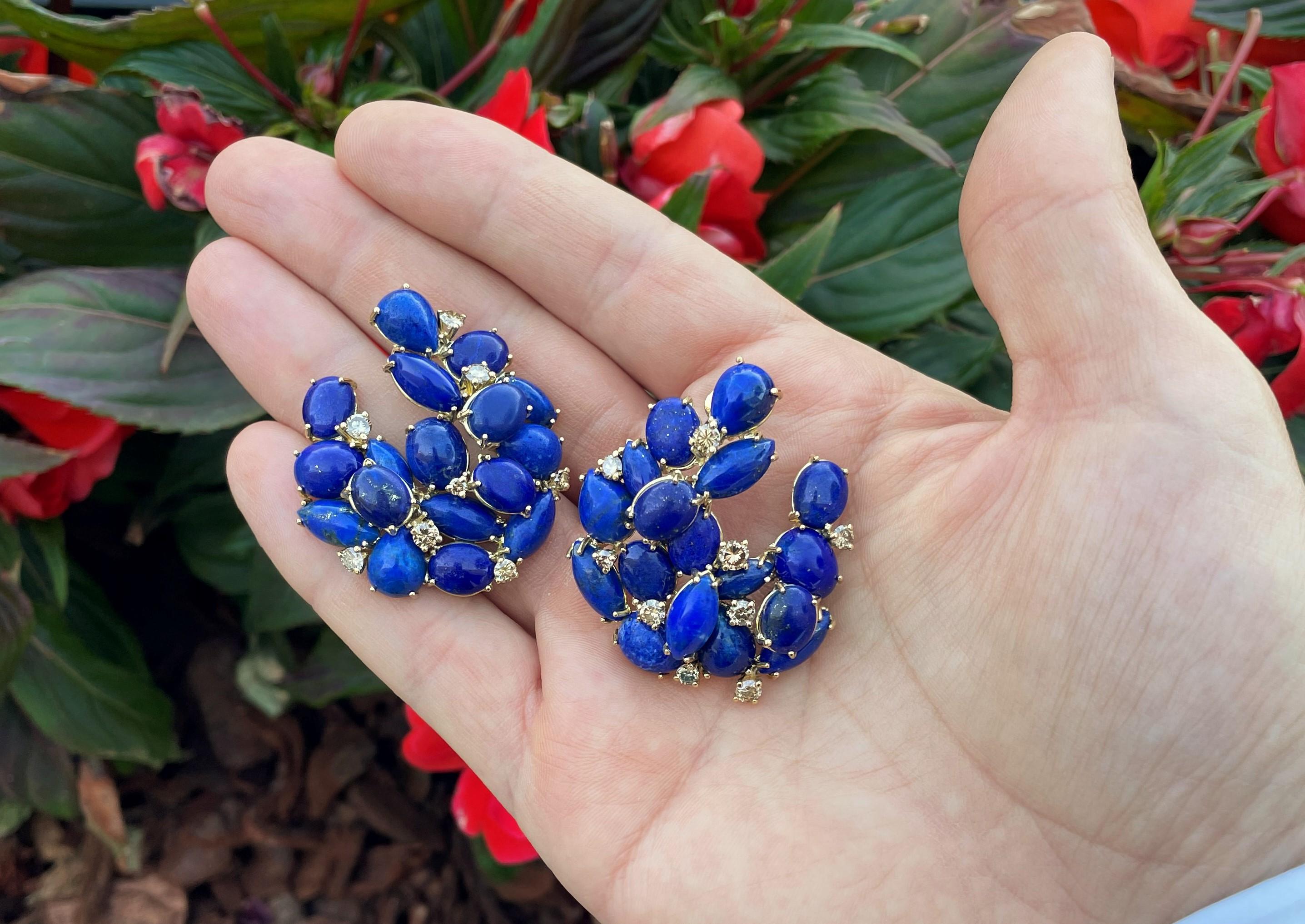 Rosior one-off earrings in Lapis Lazuli and Diamond Set in Yellow Gold In New Condition In Porto, PT