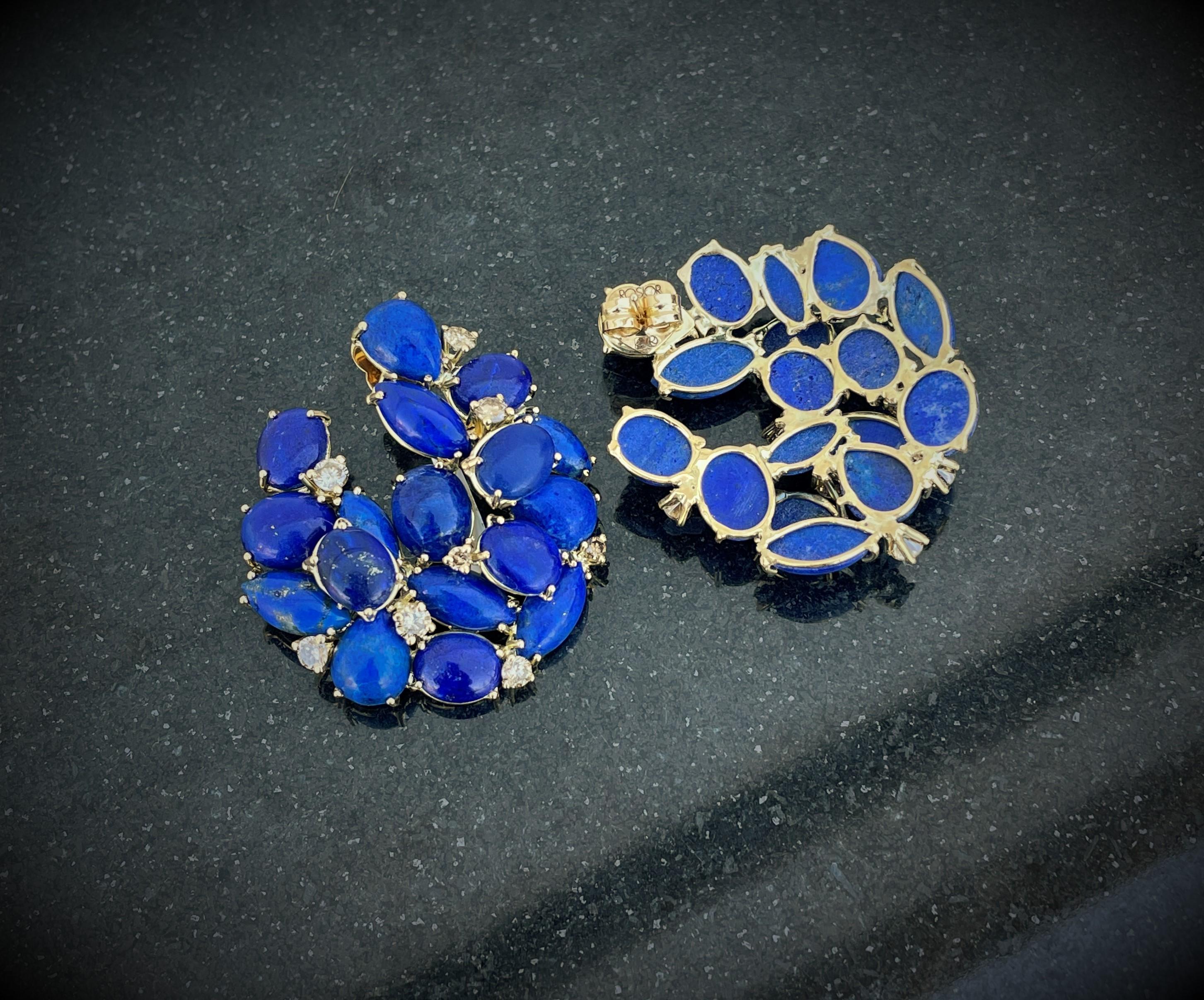 Women's or Men's Rosior one-off earrings in Lapis Lazuli and Diamond Set in Yellow Gold