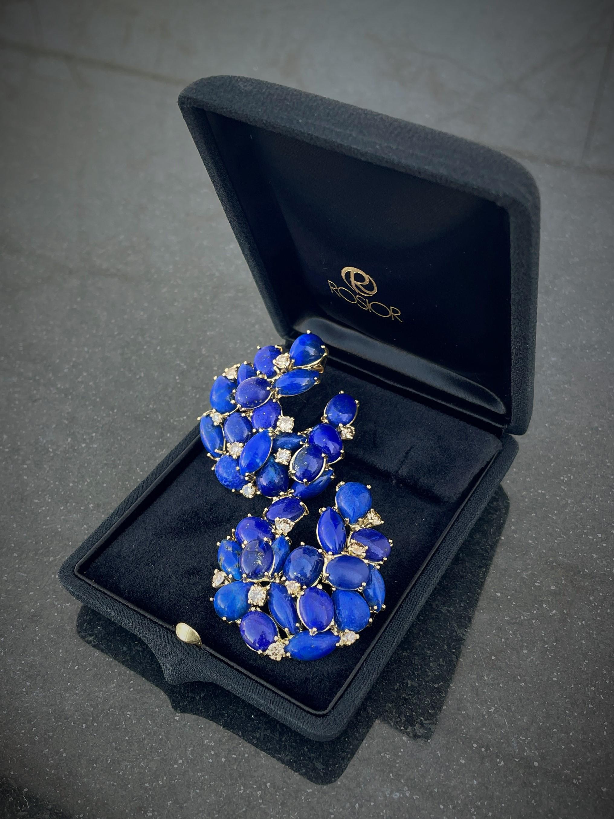 Rosior one-off earrings in Lapis Lazuli and Diamond Set in Yellow Gold 1