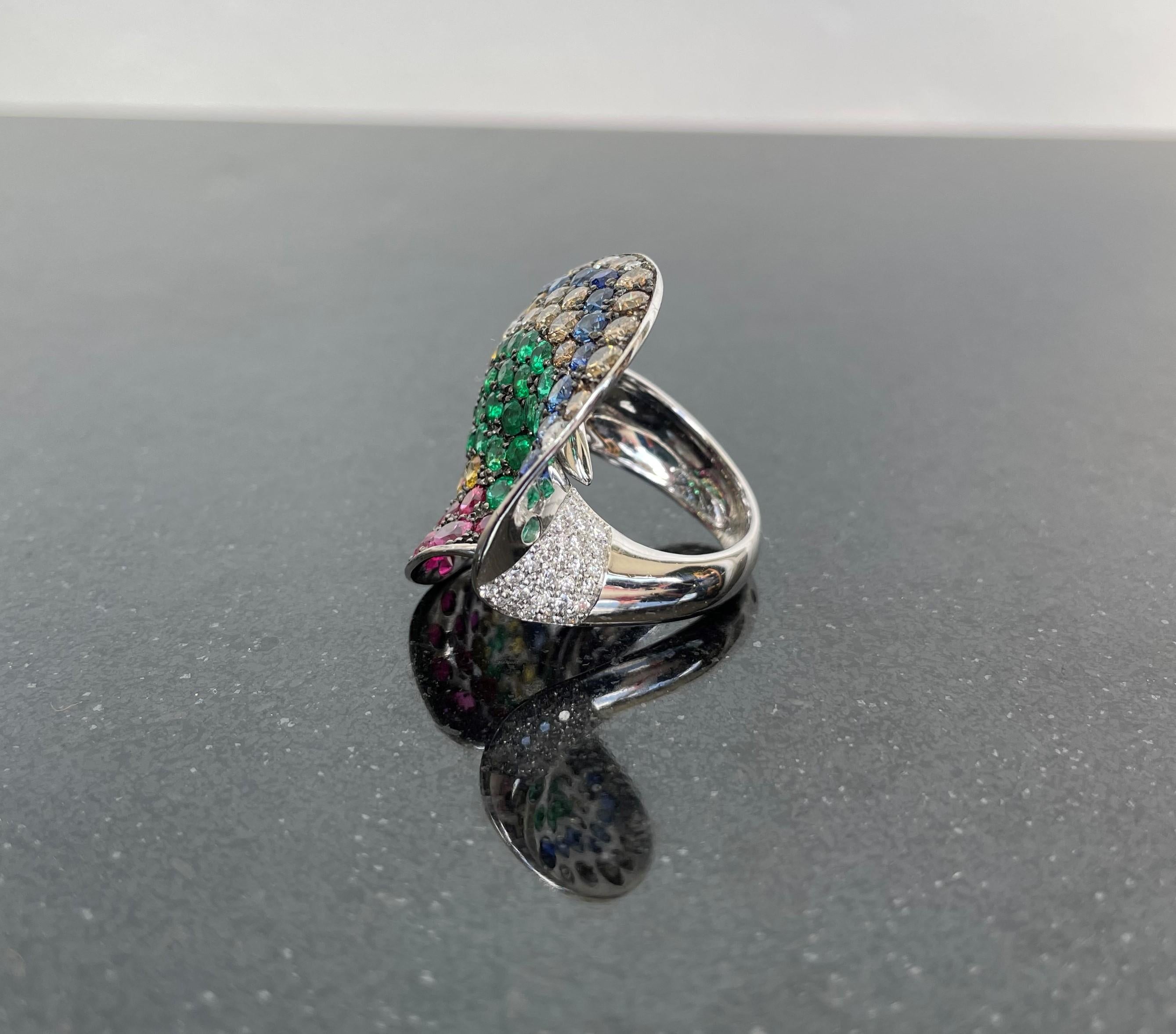 Rosior Bague cocktail en or blanc et pierres précieuses multicolores en vente 5