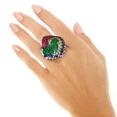 Rosior one-off Multicolor Gemstone Cocktail Ring set in White Gold