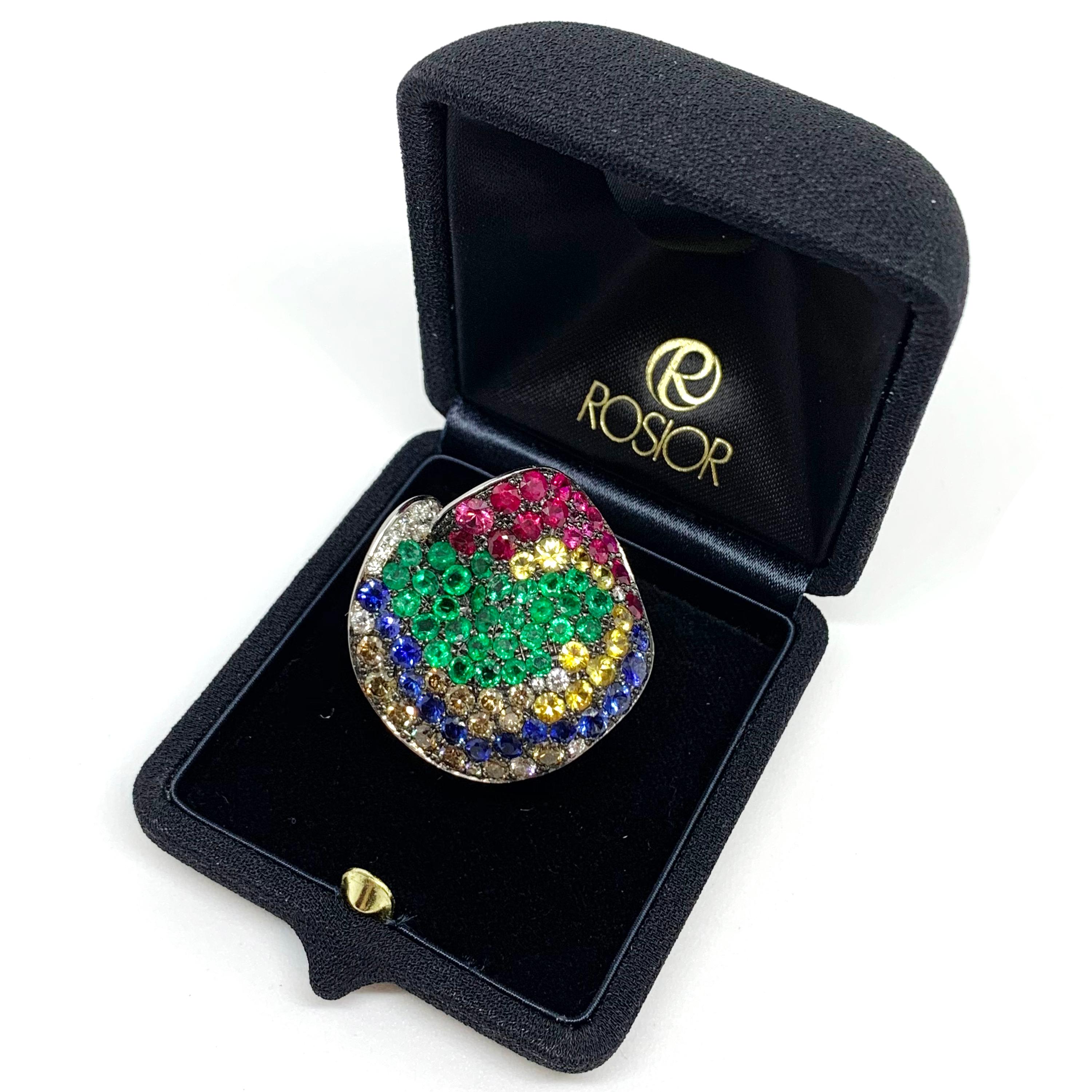 Women's Rosior one-off Multicolor Gemstone Cocktail Ring set in White Gold For Sale