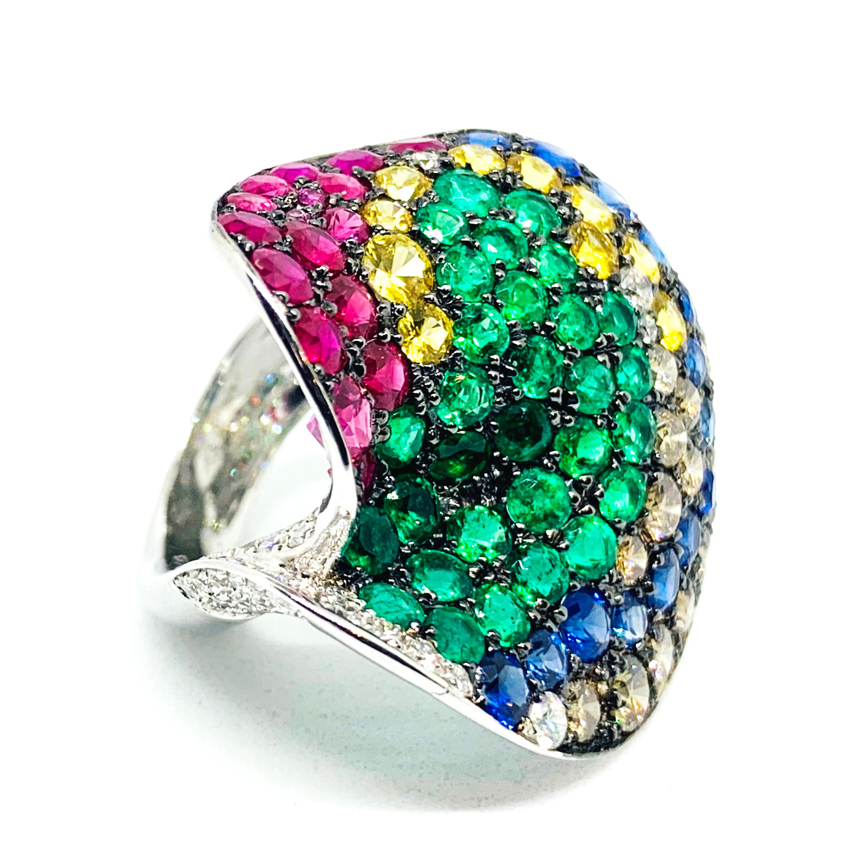 Rosior one-off Multicolor Gemstone Cocktail Ring set in White Gold For Sale 4