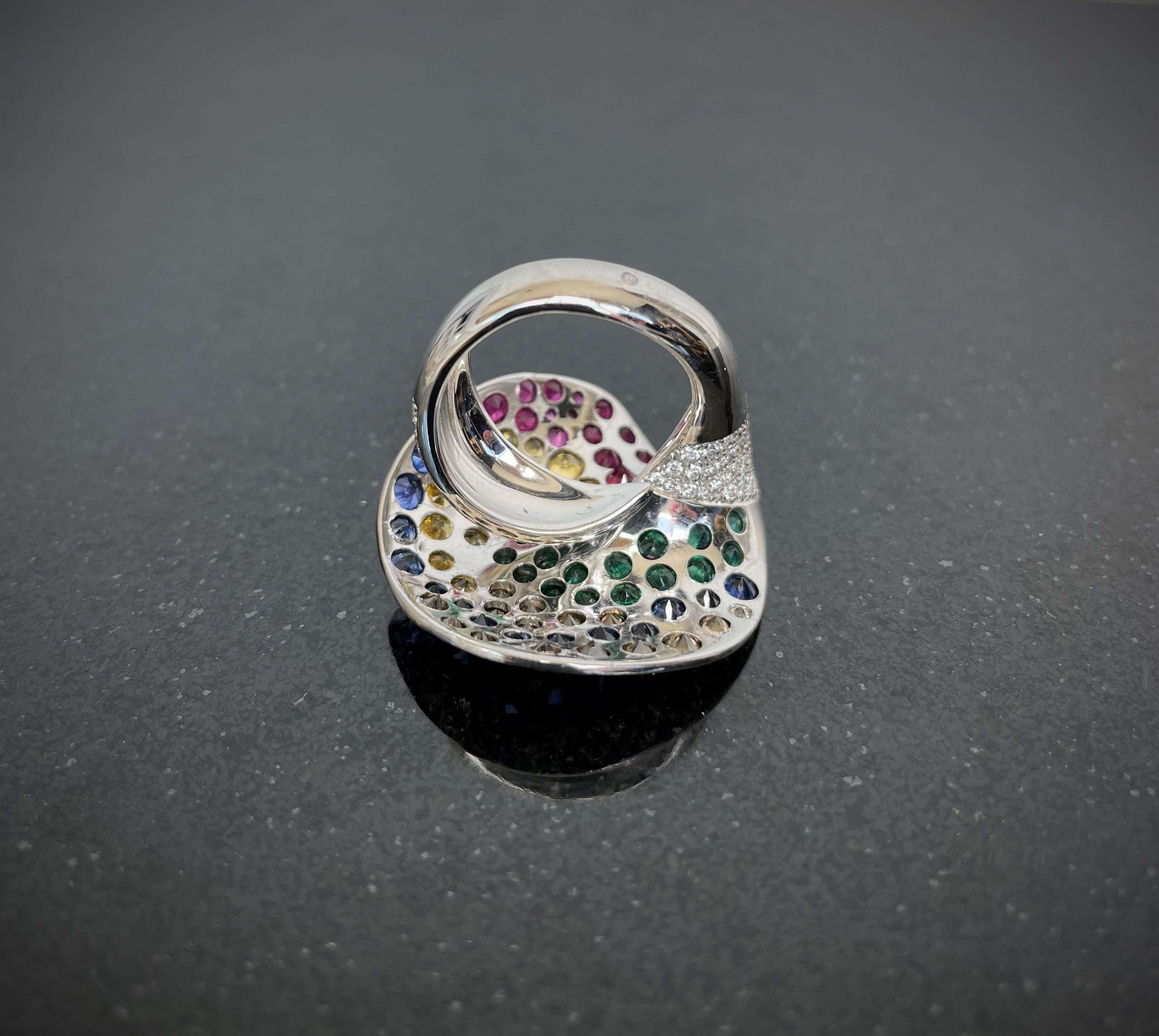 Rosior one-off Multicolor Gemstone Cocktail Ring set in White Gold In New Condition For Sale In Porto, PT