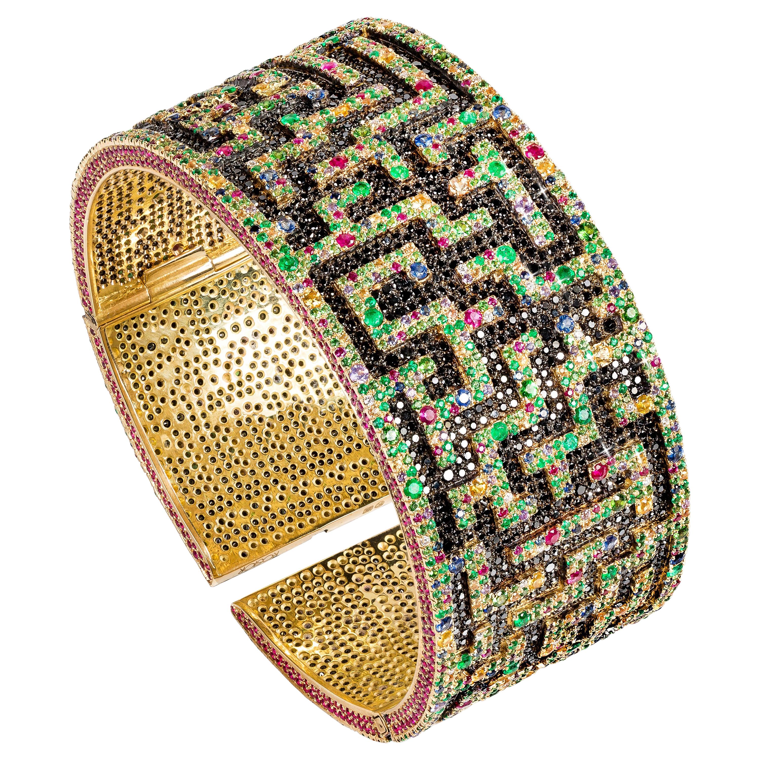 Rosior one-off Diamond, Emerald, Sapphire, Ruby and Tsavorite Cuff Bracelet