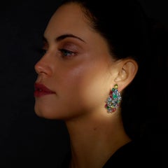 Rosior Multicolor Gemstone Drop Earrings in White Gold