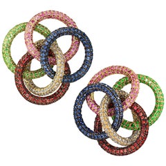 Rosior Multi-Color Gemstone "Loop" Earrings in Yellow Gold