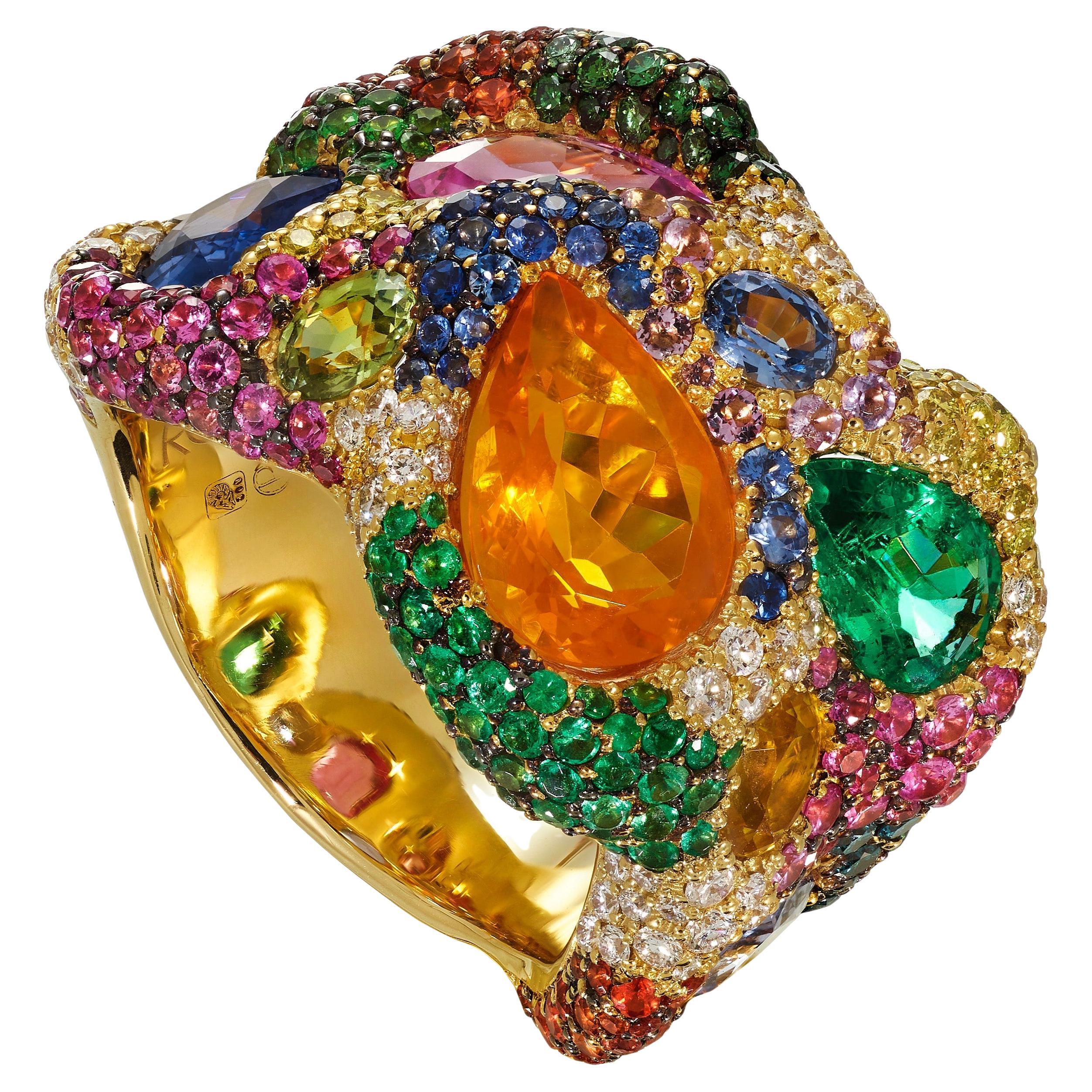 Rosior One-of-a-Kind Multi-Gemstone Ring in Yellow Gold For Sale