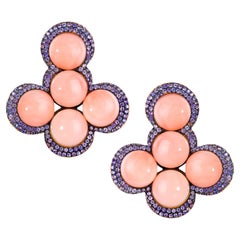 Pendientes únicos Rosior "Piel de Ángel" de Coral y Zafiro Rosa en Oro Amarillo