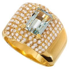 Zeitgenössischer Cocktailring mit Aquamarin und Diamant aus Gelbgold