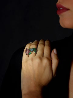 Rosior One-off "Baby Bear" Multicolor Gemstone Cocktail Ring in Yellow Gold