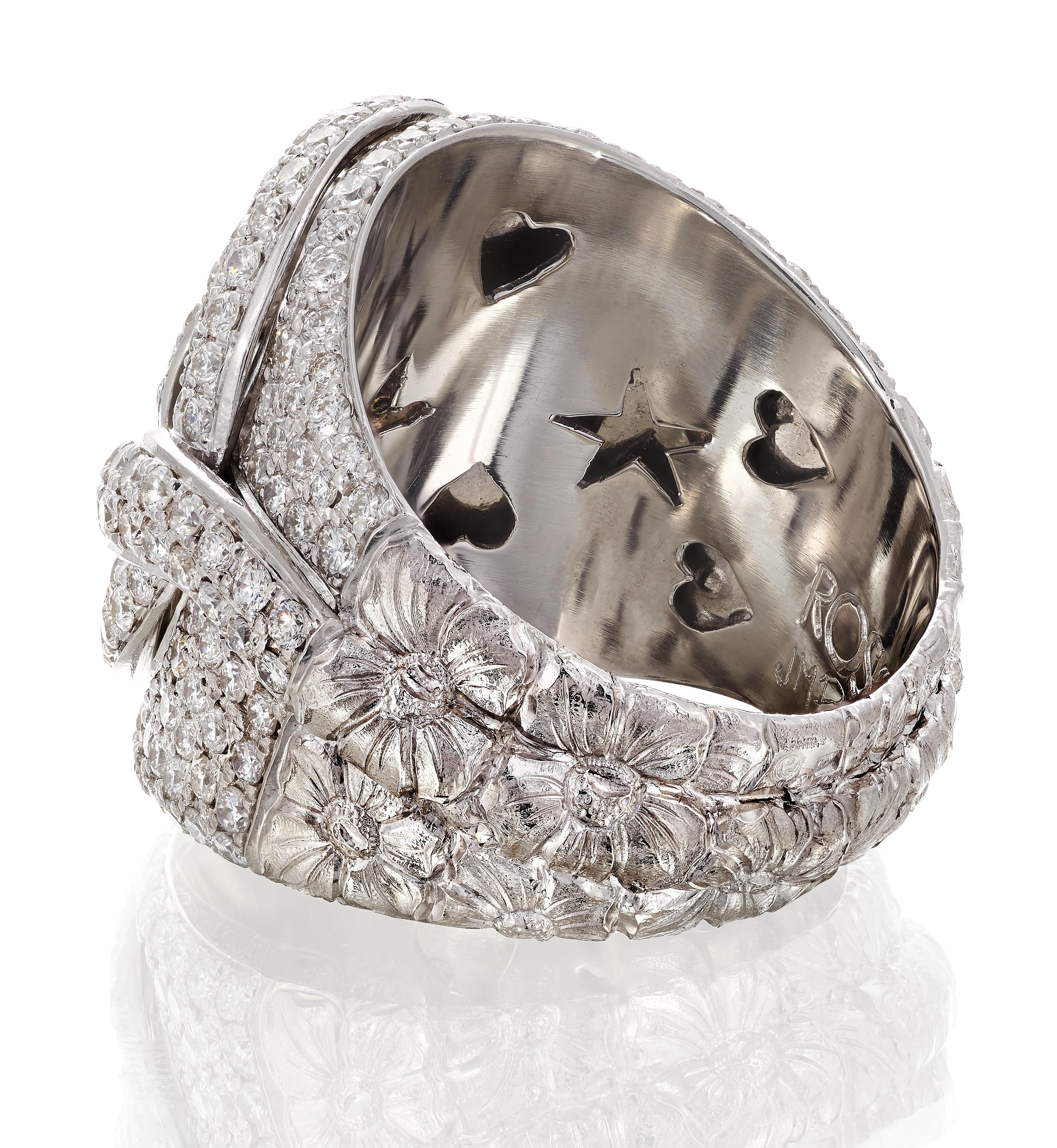 Contemporary Rosior by Manuel Rosas Diamond Cocktail Ring Hand Chiseled in Platinum For Sale