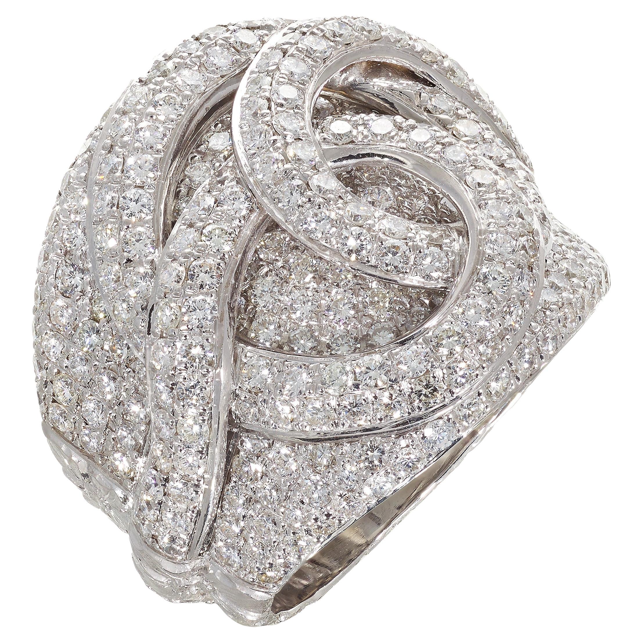 Rosior by Manuel Rosas Diamond Cocktail Ring Hand Chiseled in Platinum For Sale