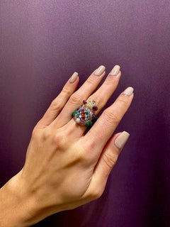 Rosior One-Off Contemporary "Koala" Cocktail Ring Set with Multicolor Gemstones