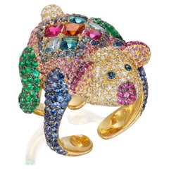 Rosior One-Off Contemporary "Koala" Cocktail Ring Set with Multicolor Gemstones 