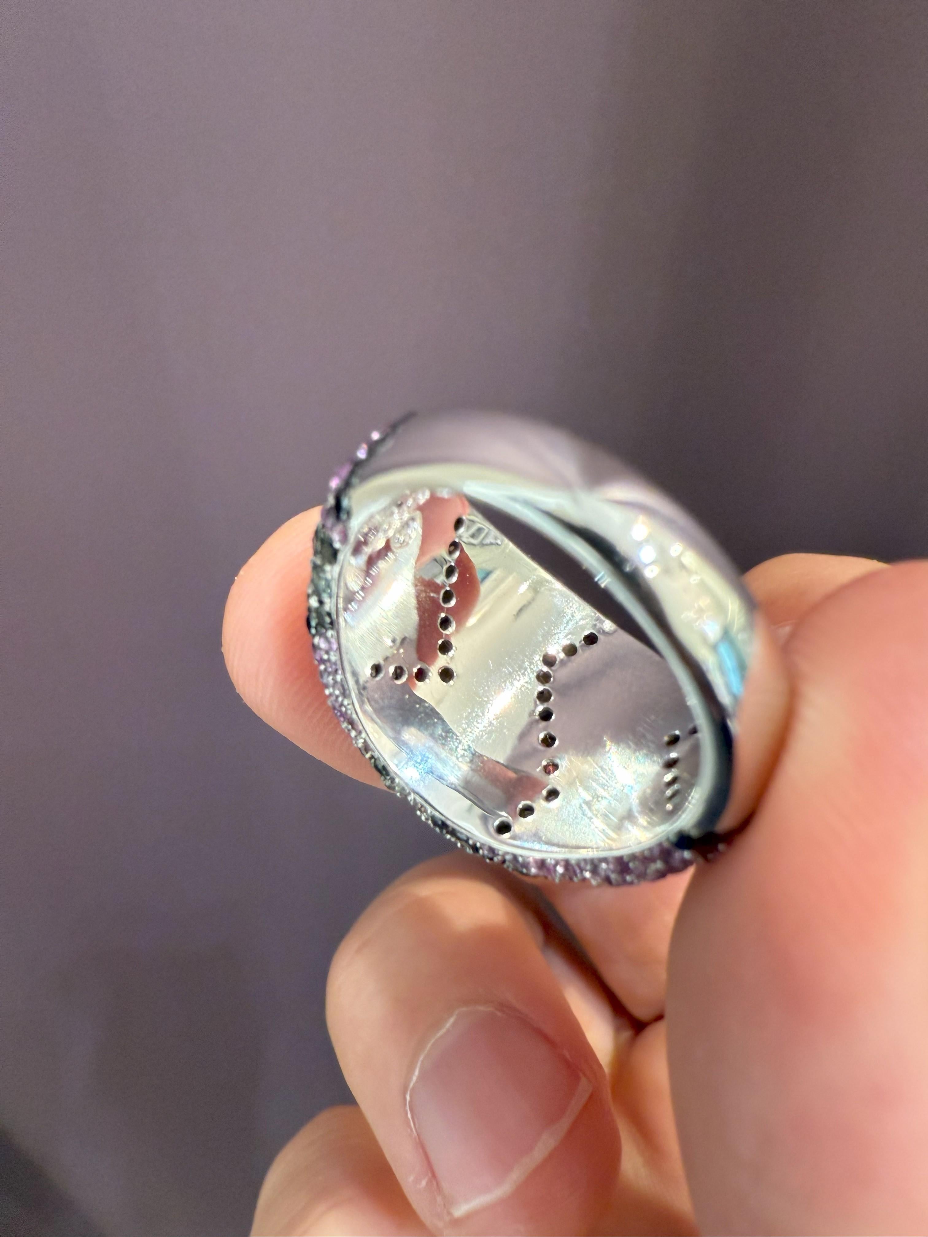 Contemporary Rosior One-off Diamond and Sapphire Cocktail Ring set in White Gold For Sale