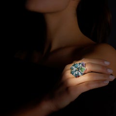 Rosior one-off Diamond, Emerald and Sapphire Cocktail Ring set in White Gold