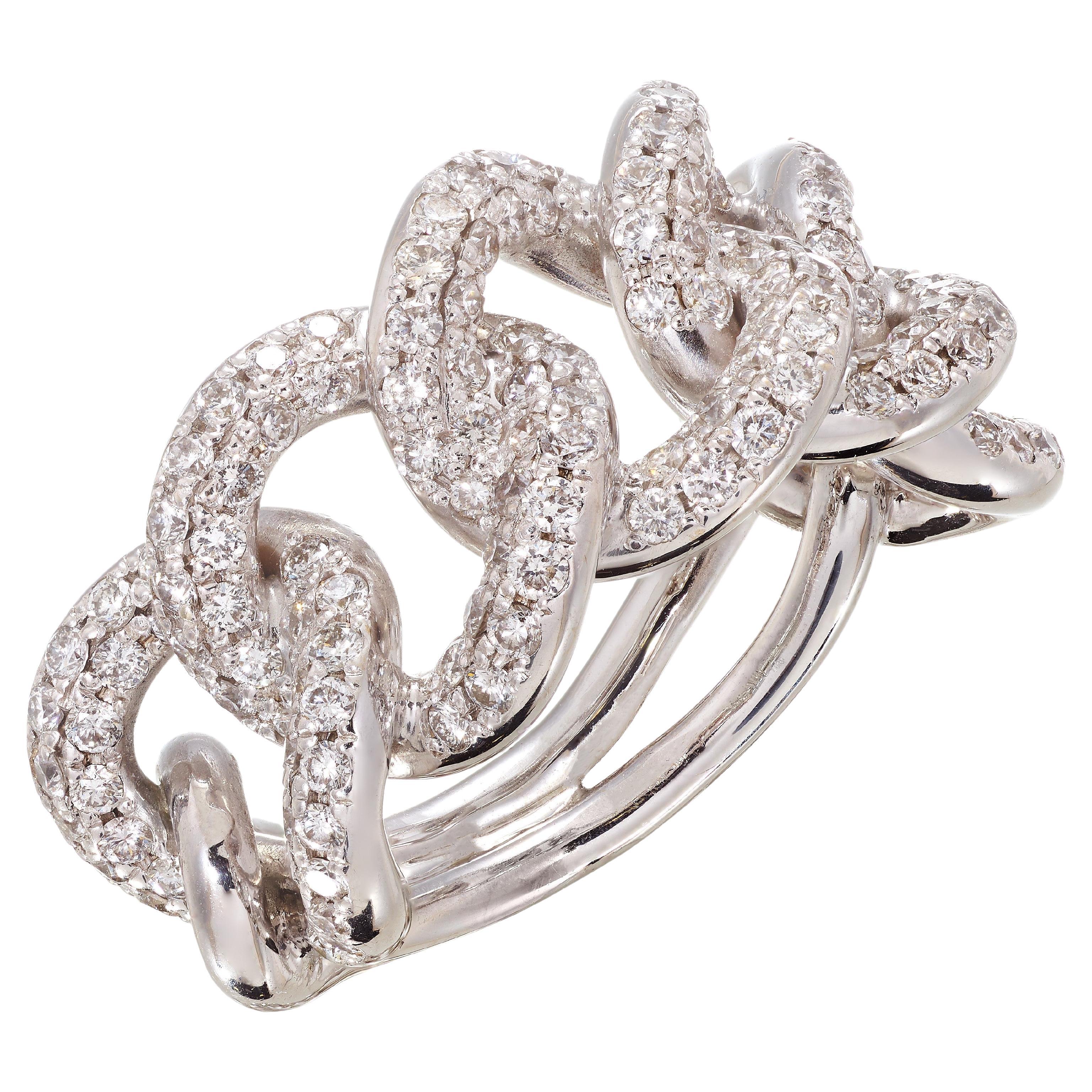 Diamond Link Ring set in White Gold For Sale