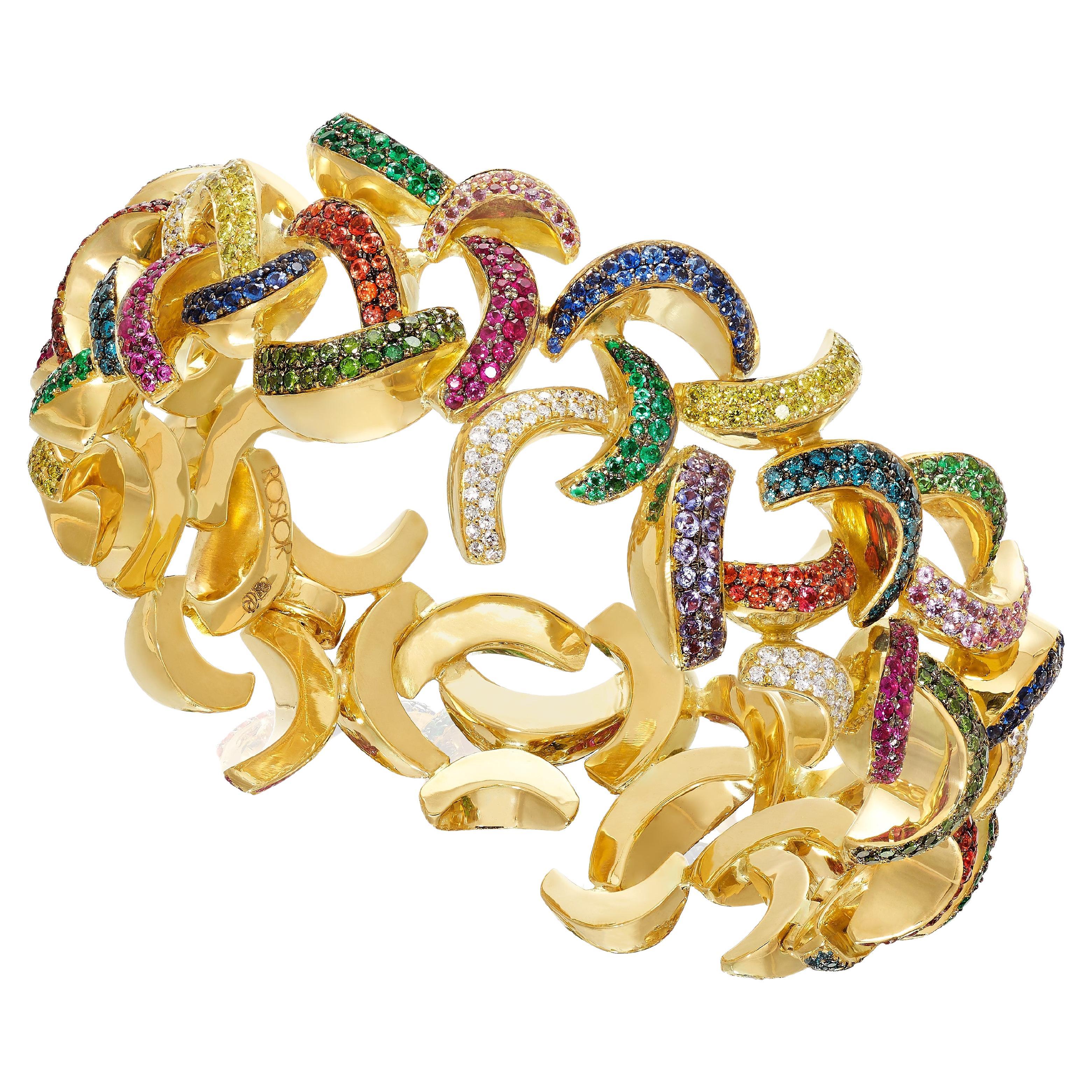 Bracelet contemporain unique en diamant, saphir, émeraude et rubis en vente