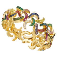 Pulsera Contemporánea Única de Diamante, Zafiro, Esmeralda y Rubí