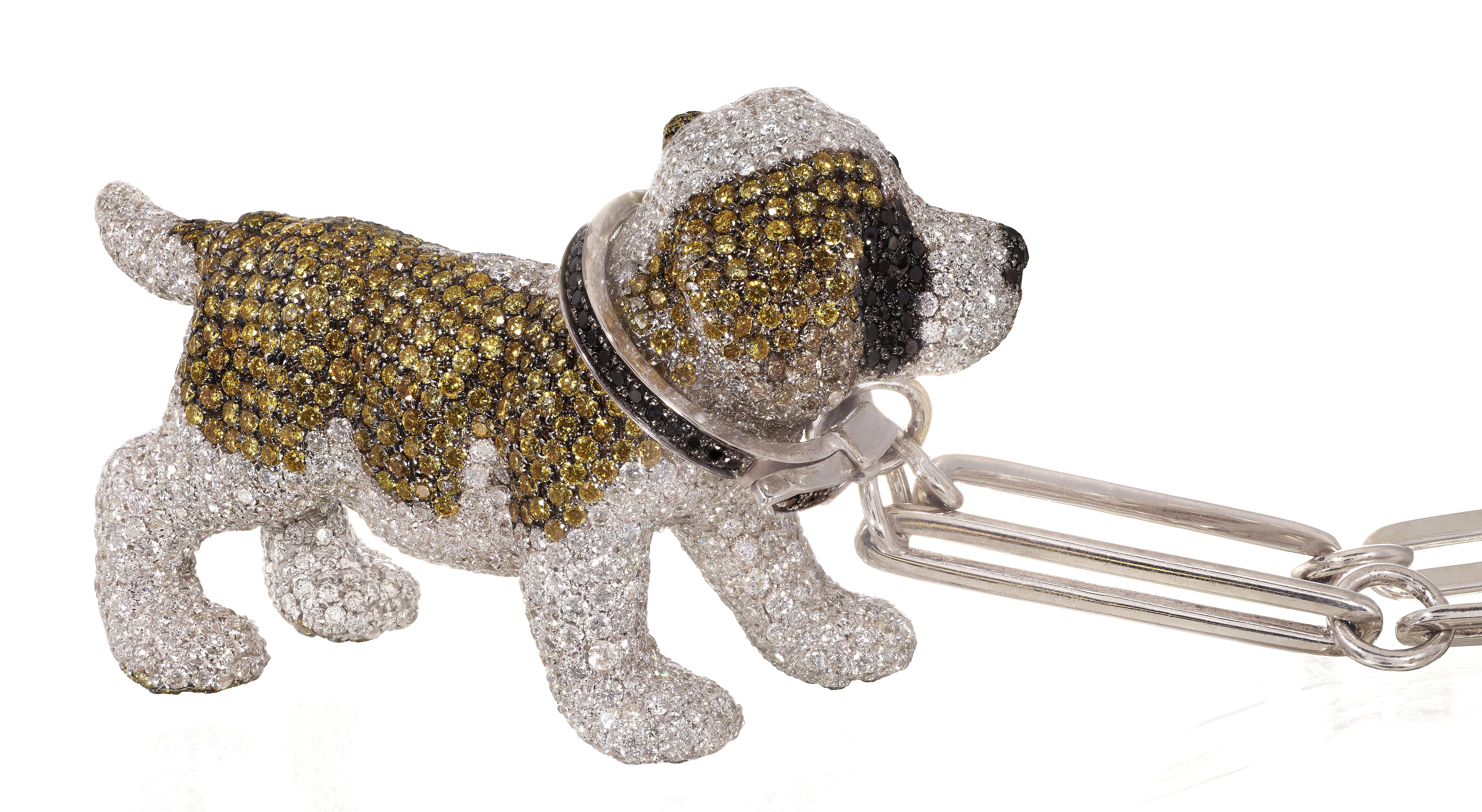 Contemporain Rosior par Manuel Rosas, collier pendentif « Dog » en or blanc et diamants en vente