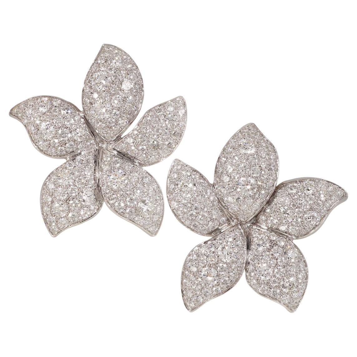 Contemporary "Flower" Earrings Set in White Gold with Diamonds