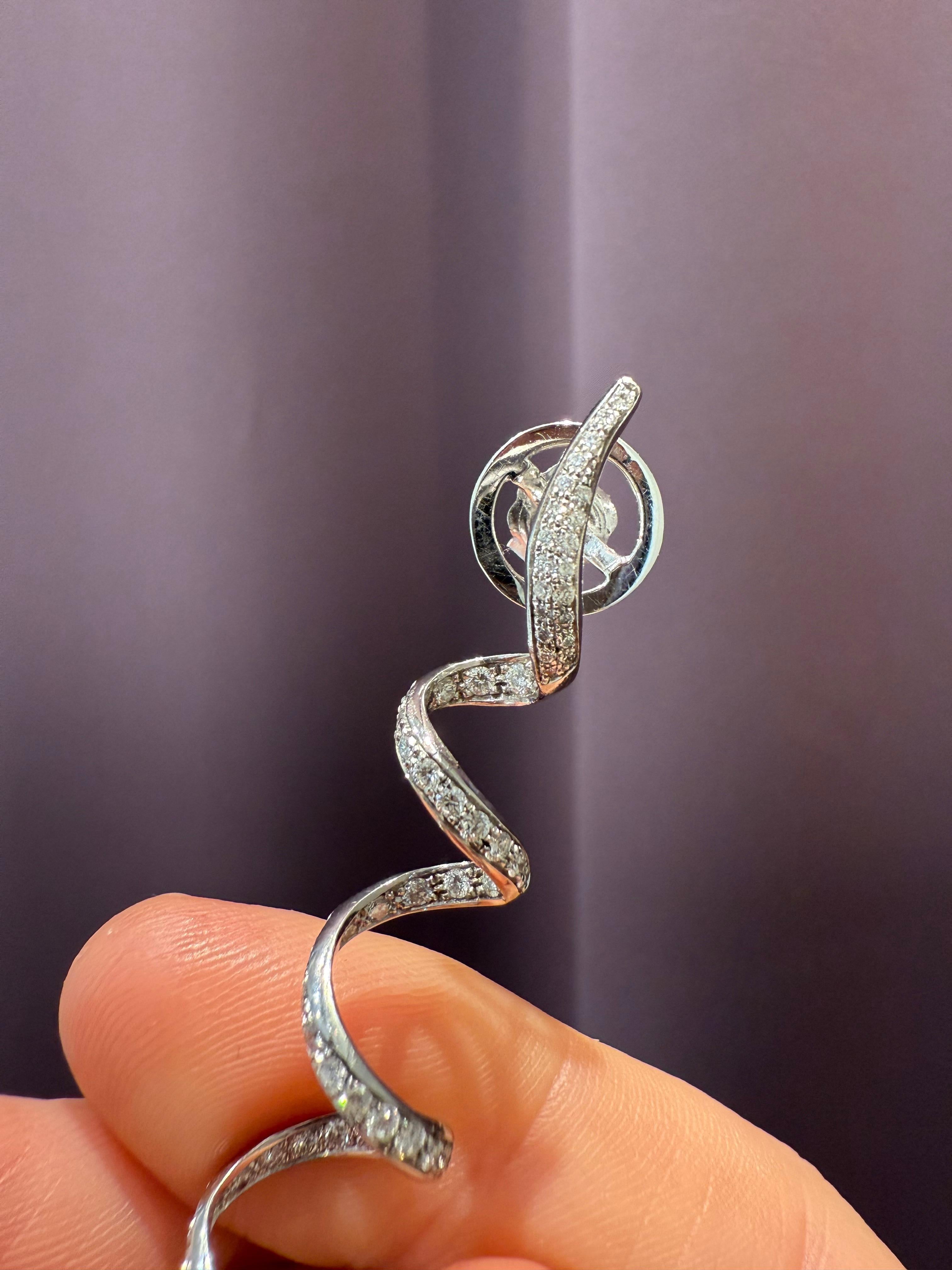 Rosior one-off Long Diamond Dangle Earrings set in White Gold For Sale 1
