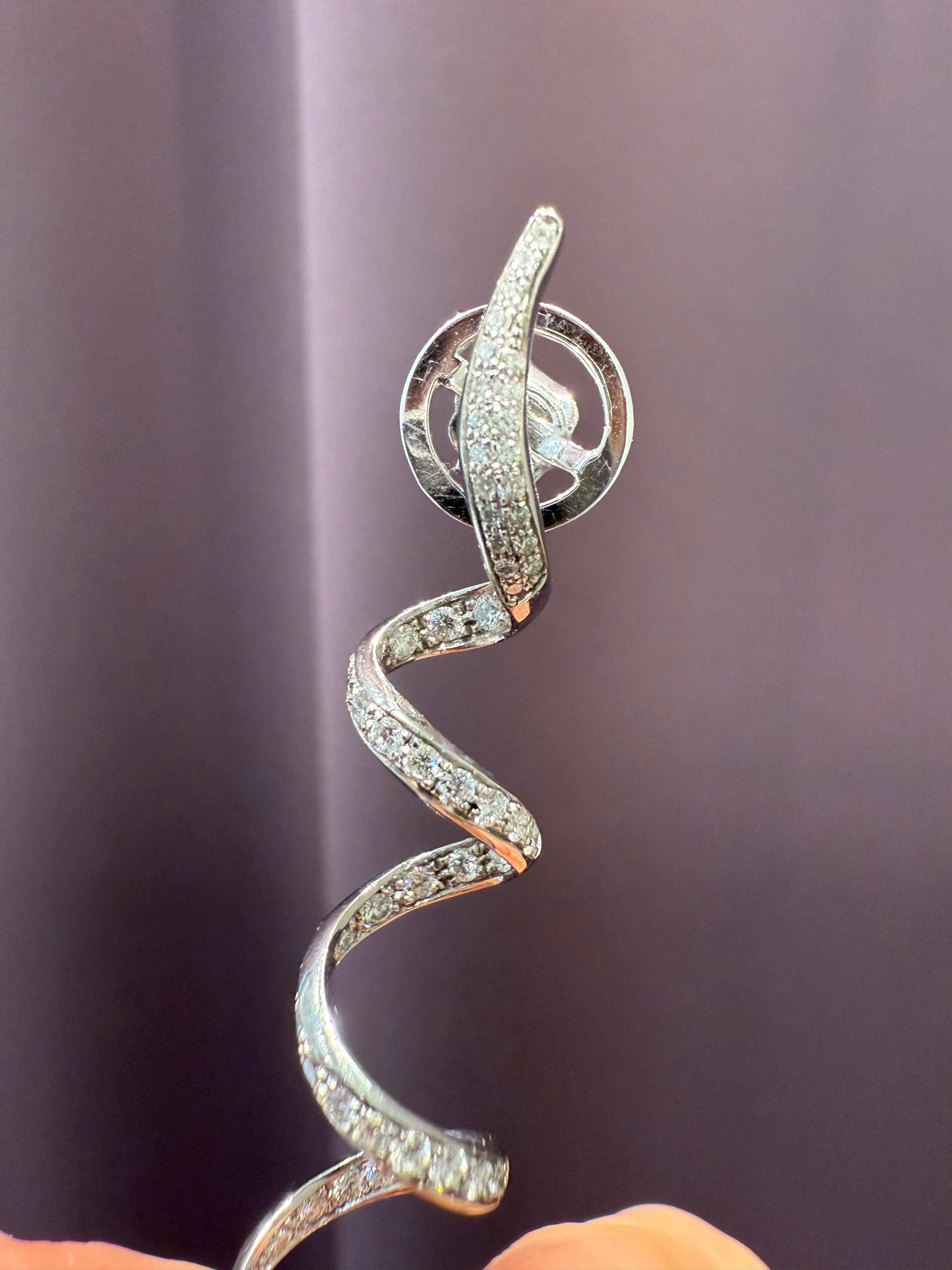 Rosior one-off Long Diamond Dangle Earrings set in White Gold For Sale 2