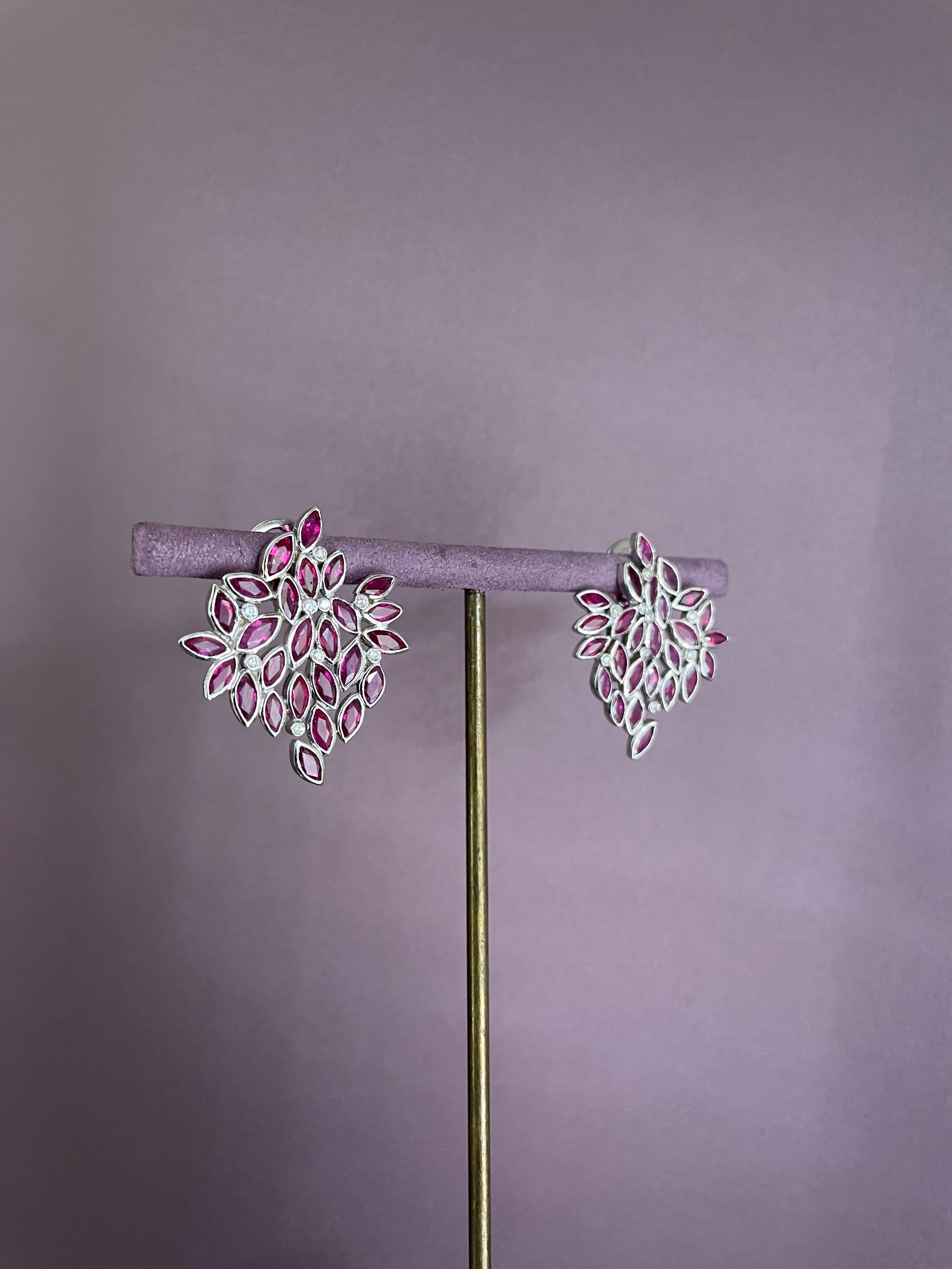Contemporary Rosior one-off Marquise Cut Ruby and Diamond Drop Earrings set in White Gold