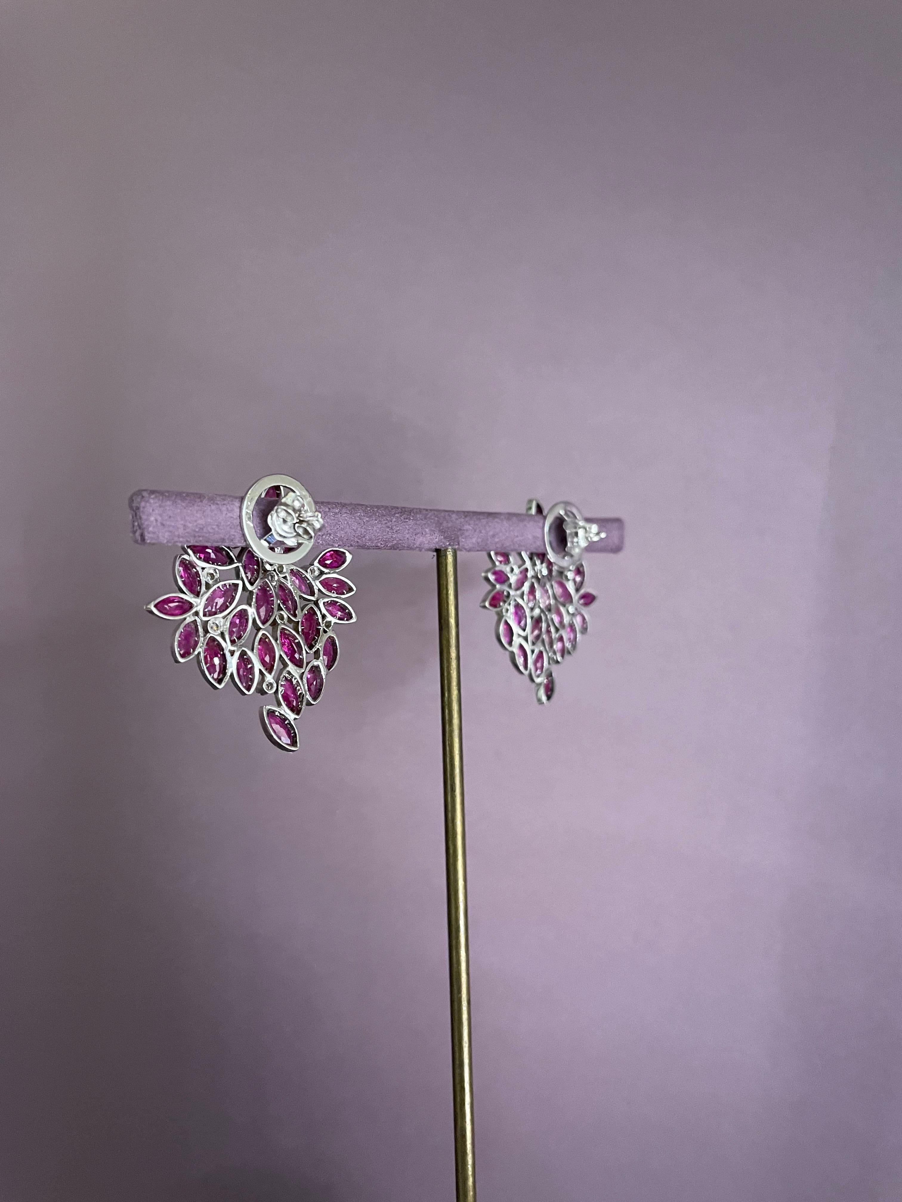 Rosior one-off Marquise Cut Ruby and Diamond Drop Earrings set in White Gold 2