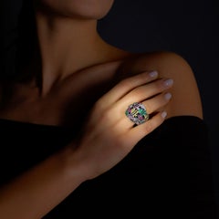 Rosior one-off Multi-Color Gemstone Cocktail Ring set in White and Yellow Gold