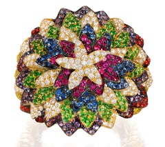 Rosior one-off Multi-Color Gemstone Cocktail Ring set in Yellow Gold