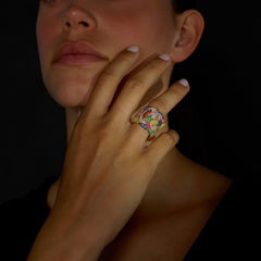 Rosior one-off Multicolor Gemstone Cocktail Ring "full set" in Yellow Gold