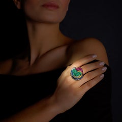 Rosior one-off Multicolor Gemstone Cocktail Ring set in White Gold