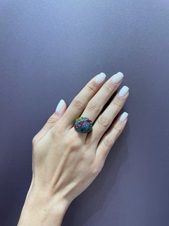 Rosior One-off Multicolor Gemstone Cocktail Ring set in Yellow Gold