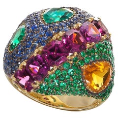 Rosior One-off Multicolor Gemstone Cocktail Ring set in Yellow Gold