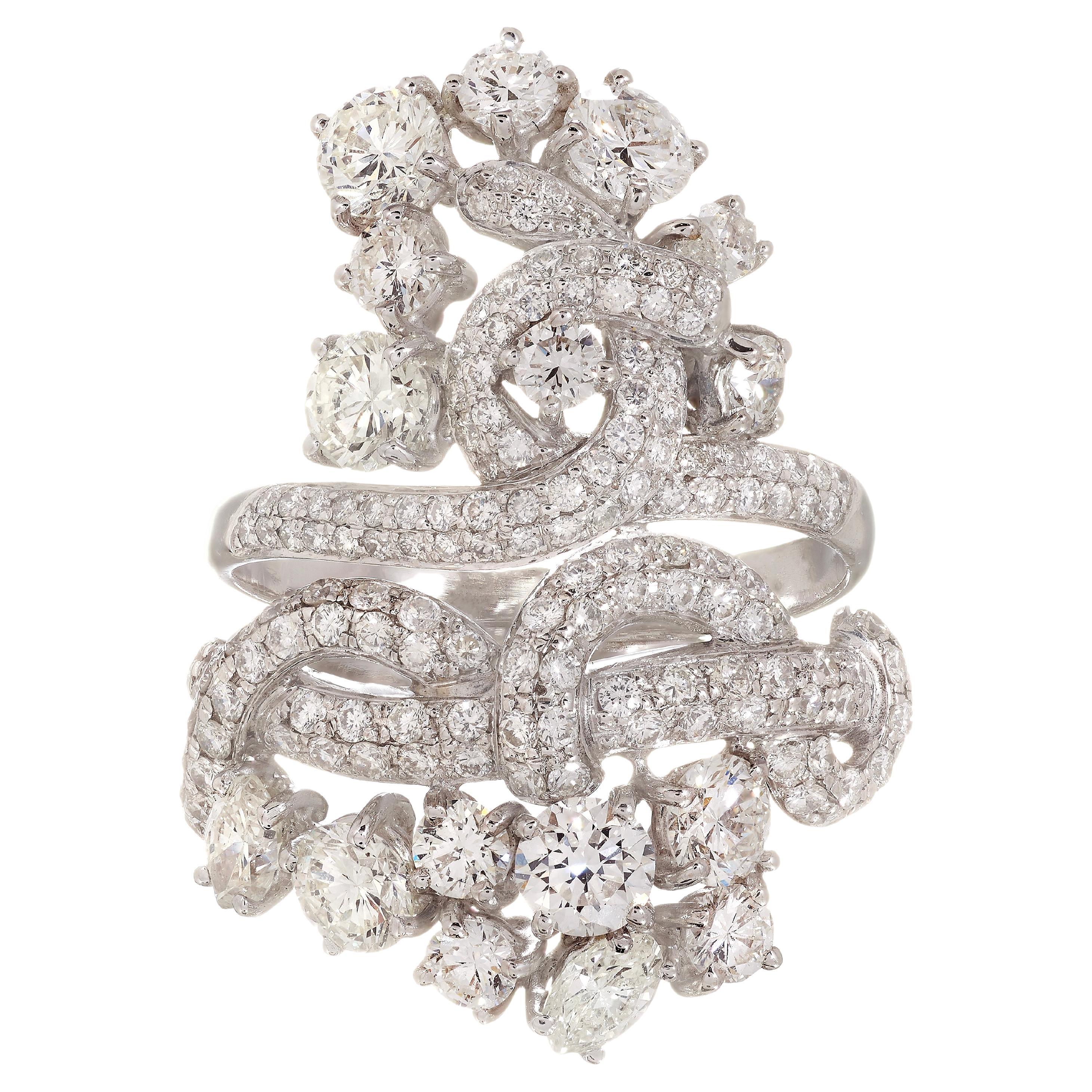 Rosior one-off Round Cut Diamond Cocktail Ring set in White Gold and Platinum 