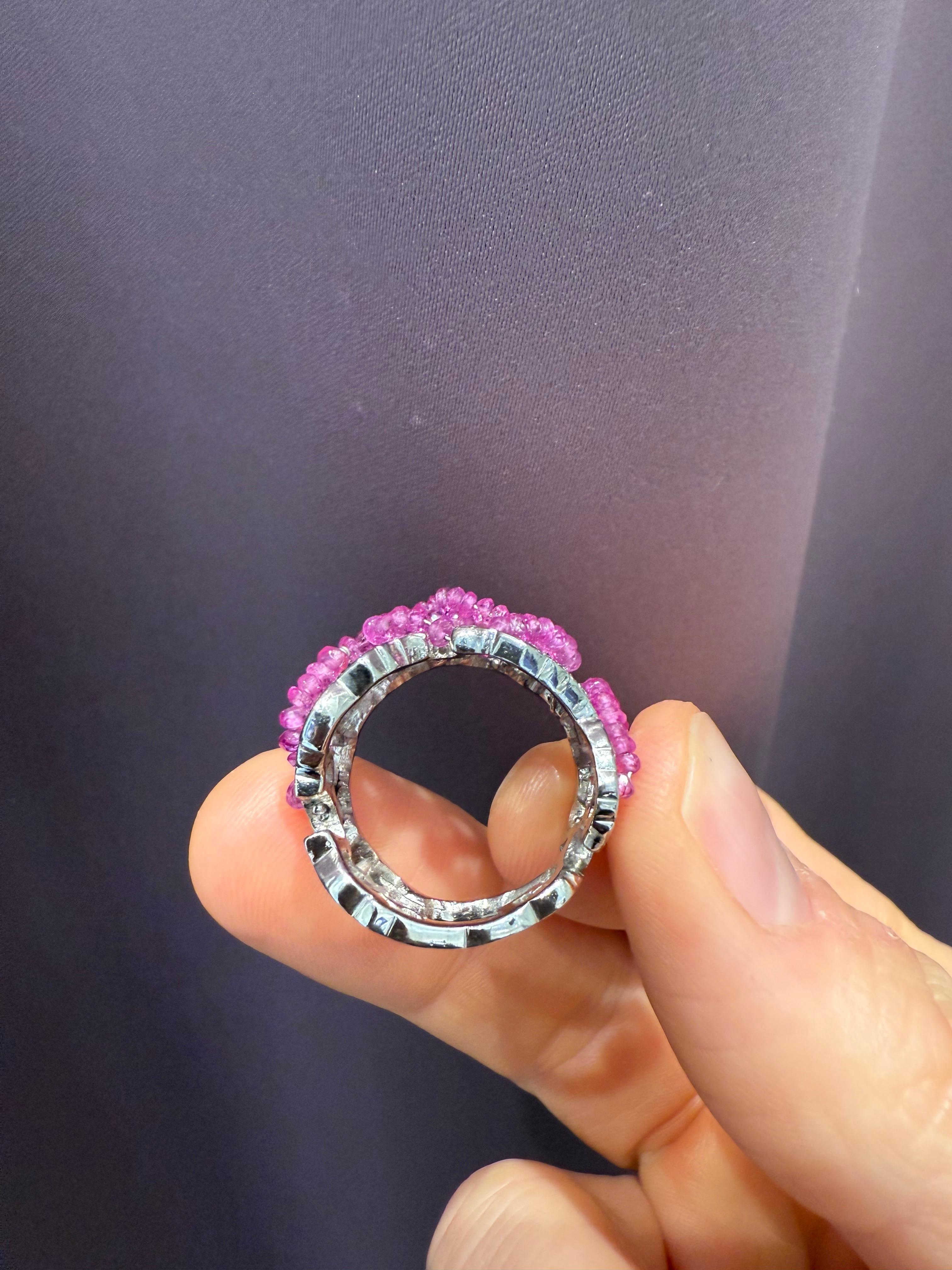 Women's or Men's Rosior one-off Ruby Beads and Diamond Cocktail Ring set in White Gold For Sale