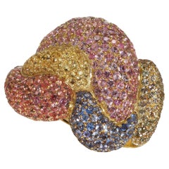 Rosior Anillo de Cóctel Único de Zafiro y Diamantes engastado en Oro Amarillo