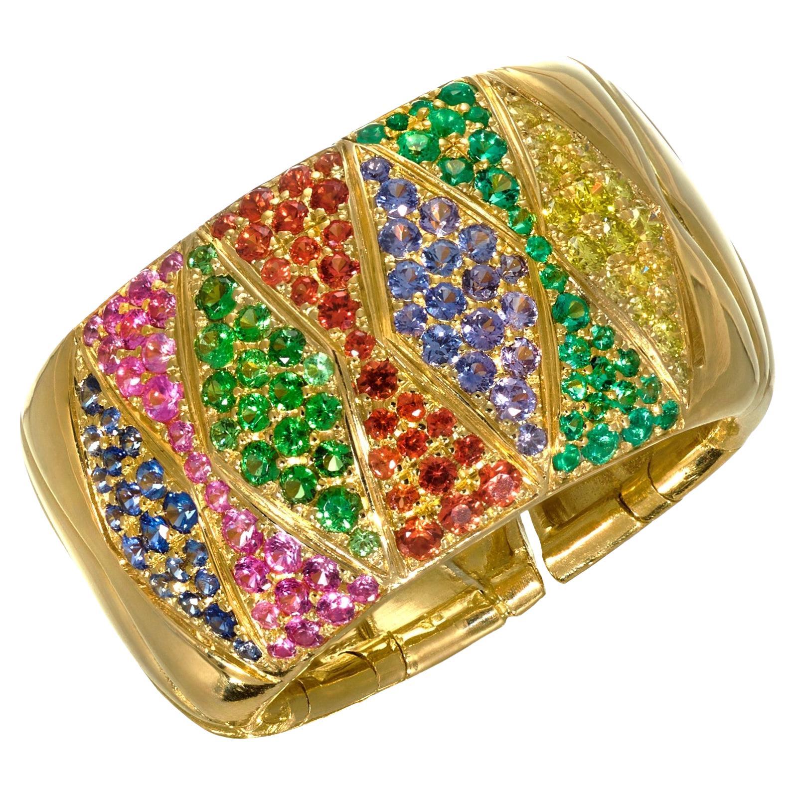 Rosior one-off "Snake Skin" Diamond, Sapphire and Emerald Cocktail Ring For Sale
