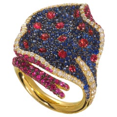 Rosior Anello da cocktail "Stingray" in oro giallo con spinelli incastonati, unico nel suo genere
