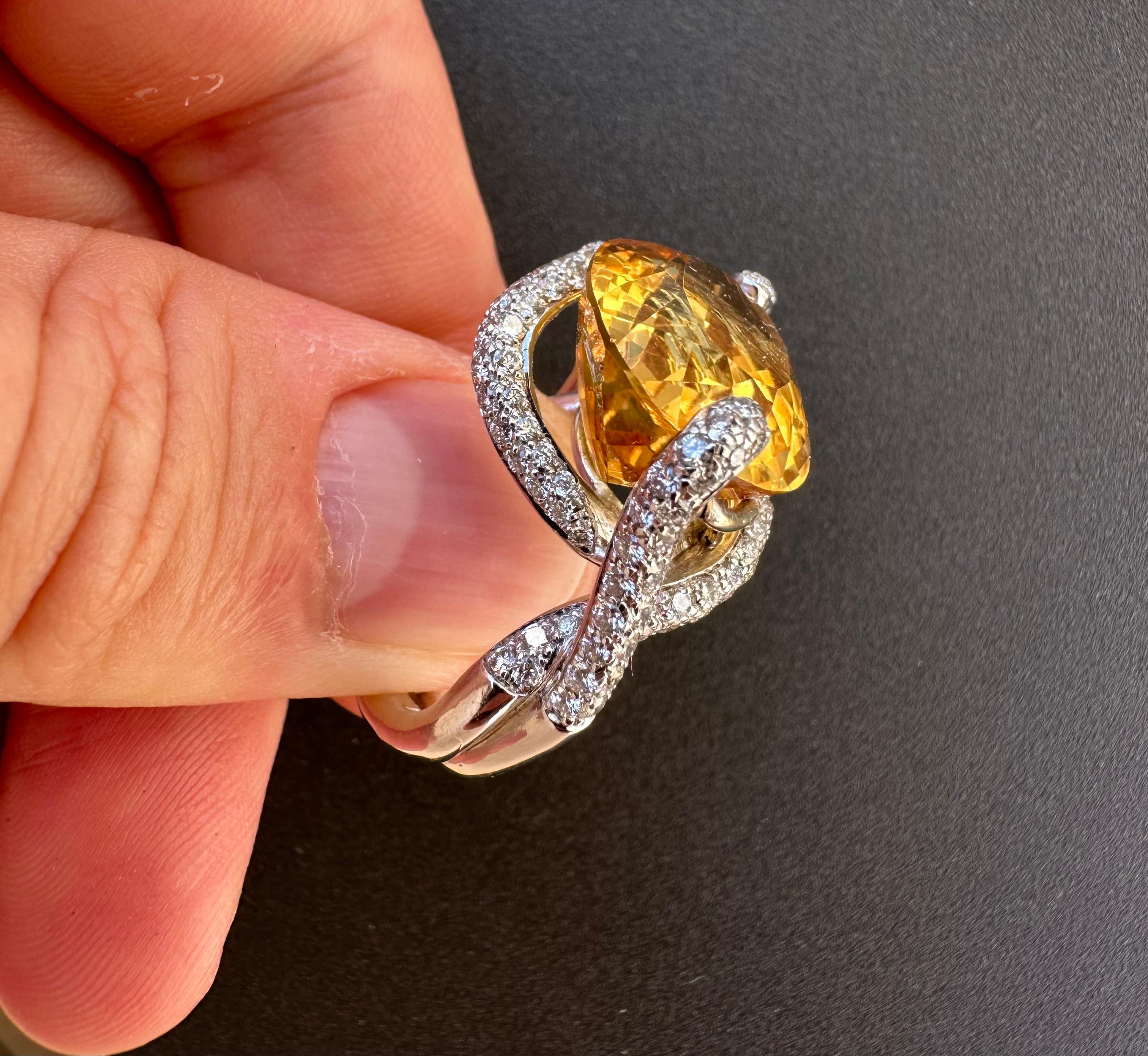 Contemporary Rosior one-off Yellow Topaz and Diamond Cocktail Ring set in White Gold For Sale