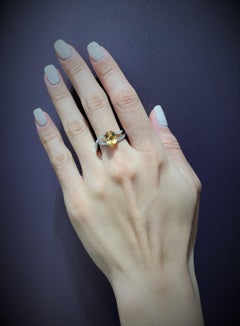 Rosior Oval Cut Topaz and Diamond White Gold "Solitaire" Ring