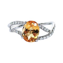 Rosior Oval Cut Topaz and Diamond White Gold "Solitaire" Ring