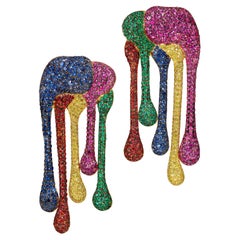 Rosior "Paint Drops" Long Earrings set with Diamonds, Sapphires and Emeralds