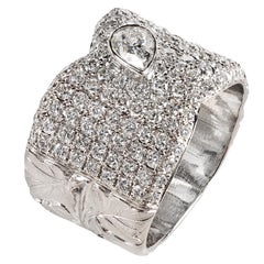 Rosior Pear and Round Cut Diamond Hand Chiseled Ring in Platinum