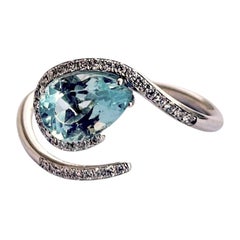 Rosior Pear Cut Aquamarine and Diamond White Gold Cocktail Ring