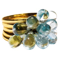 Rosior Pear Drop Blue Topaz Cocktail Ring set in Yellow Gold